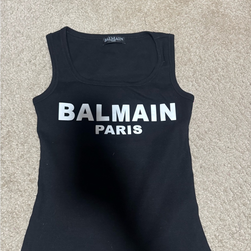 Balmain Black and White Logo Tank Top
